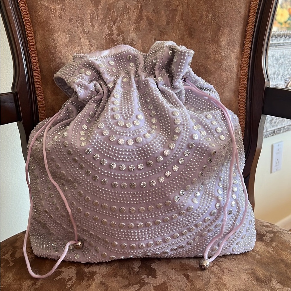 Boho Lavender And Bead Bucket Drawstring Shoulder… - image 2
